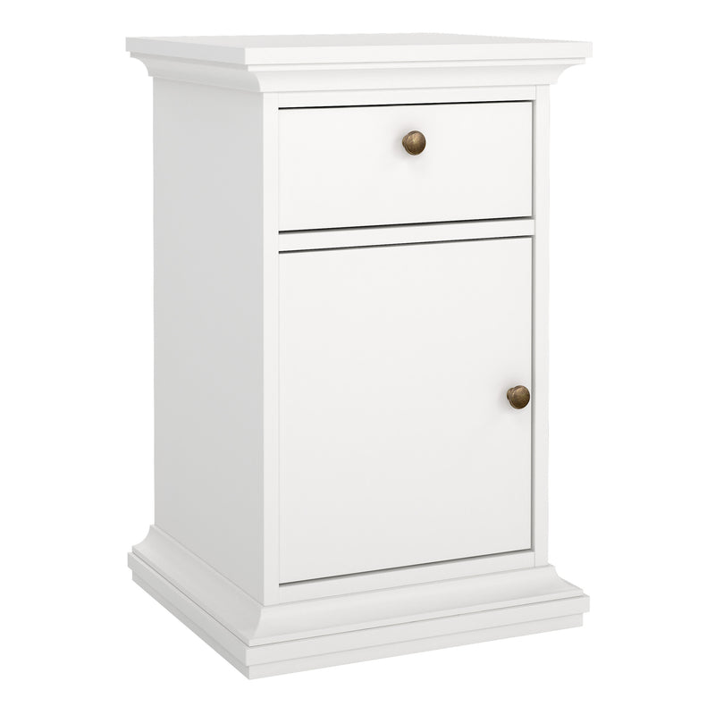 Paris Nightstand 1 Door + 1 Drawer in White — front view