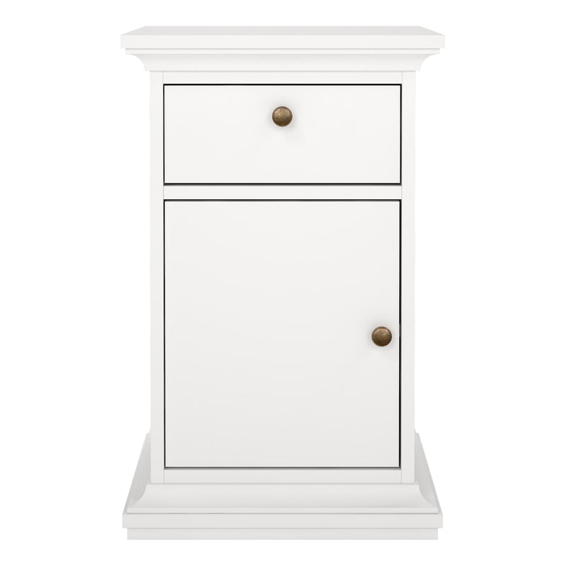 Paris Nightstand 1 Door + 1 Drawer in White — side angle