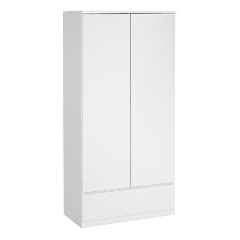 Naia Wardrobe with 2 Doors 1 Drawer in White High Gloss — front view