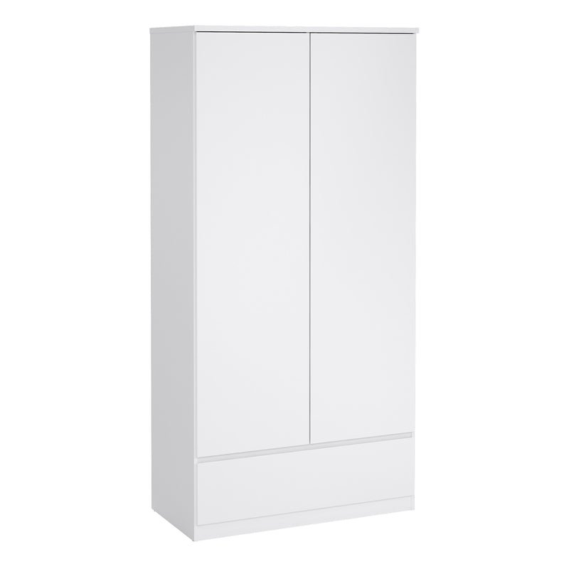 Naia Wardrobe with 2 Doors 1 Drawer in White High Gloss — front view