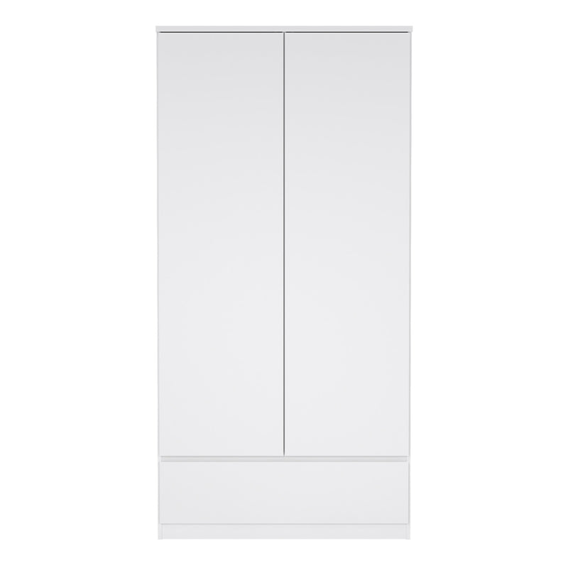 Naia Wardrobe with 2 Doors 1 Drawer in White High Gloss — side angle