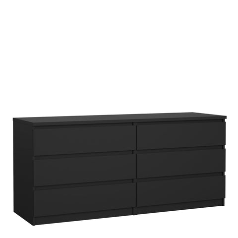 Naia Wide Chest of 6 Drawers (3+3) in Black Matt — front view
