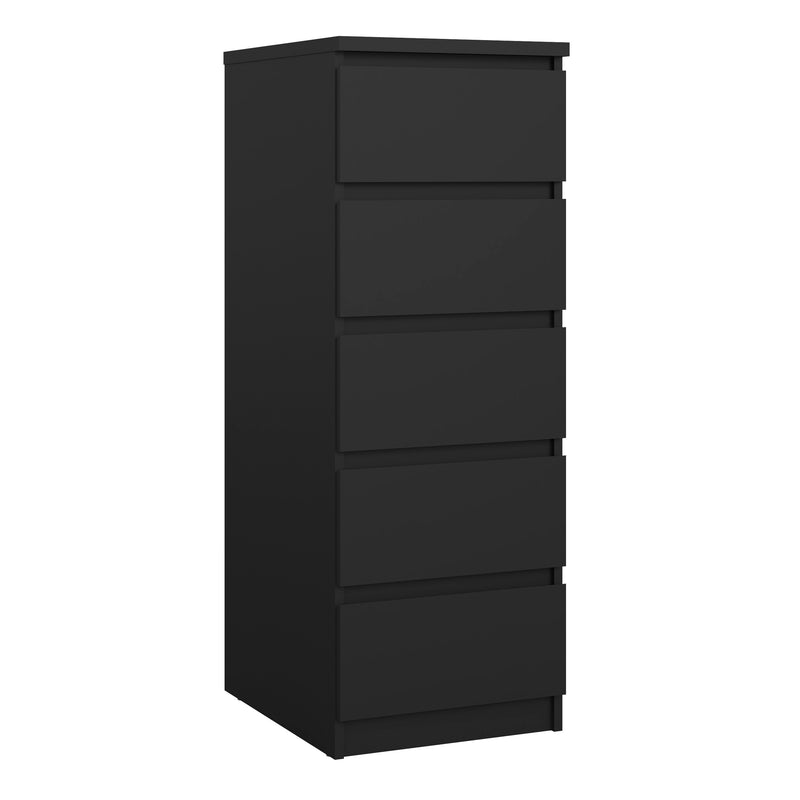 Naia Narrow Chest of 5 Drawers in Black Matt — front view