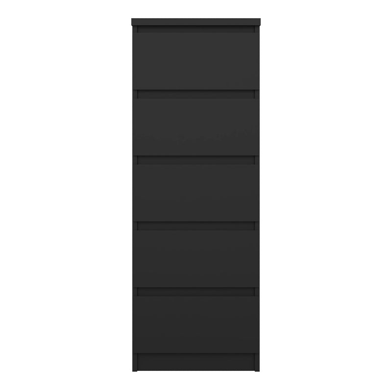 Naia Narrow Chest of 5 Drawers in Black Matt — side angle