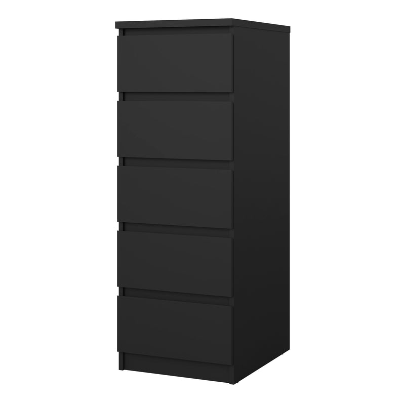 Naia Narrow Chest of 5 Drawers in Black Matt — detail view