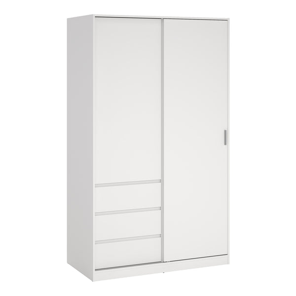 Naia White Sliding Door Wardrobe with 3 Drawers