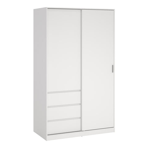 Naia Wardrobe with 1 Sliding Door and 1 Door + 3 Drawers in White — front view