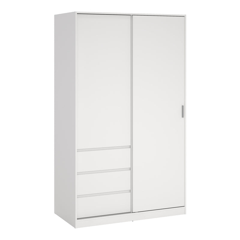 Naia Wardrobe with 1 Sliding Door and 1 Door + 3 Drawers in White — front view