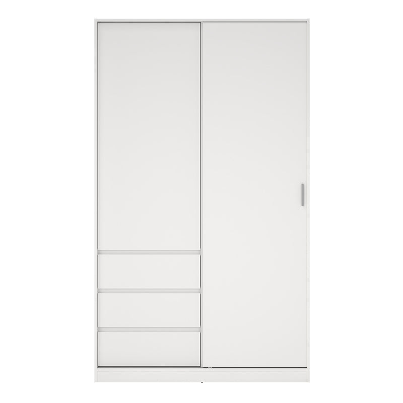 Naia Wardrobe with 1 Sliding Door and 1 Door + 3 Drawers in White — side angle