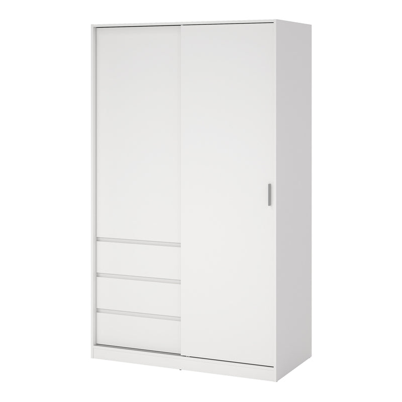 Naia Wardrobe with 1 Sliding Door and 1 Door + 3 Drawers in White — detail view