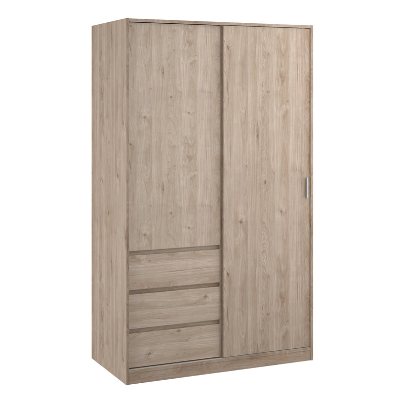 Naia Wardrobe with 1 Sliding Door 1 Door 3 Drawers in Jackson Hickory Oak — front view
