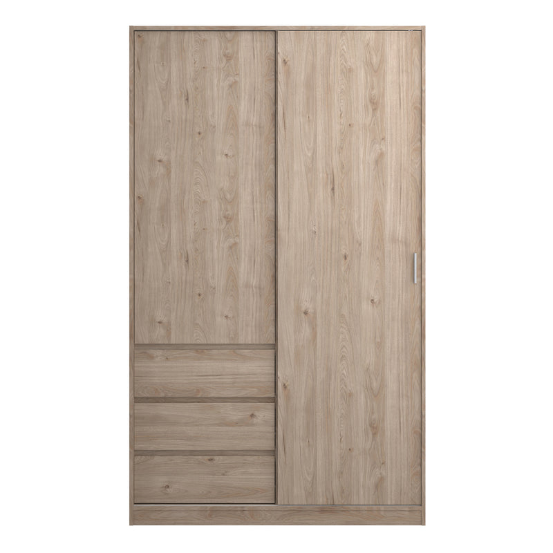 Naia Wardrobe with 1 Sliding Door 1 Door 3 Drawers in Jackson Hickory Oak — side angle