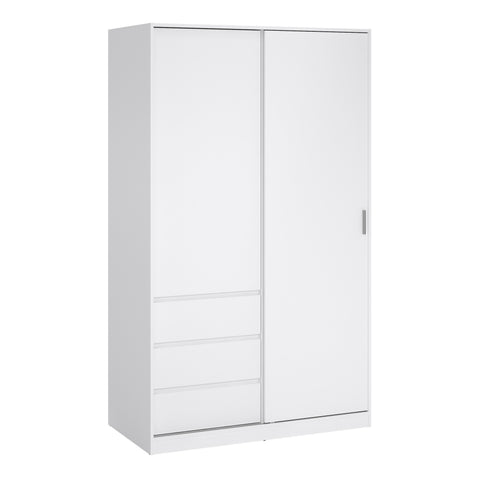 Naia Wardrobe with 1 Sliding Door 1 Door 3 Drawers in White High Gloss — front view