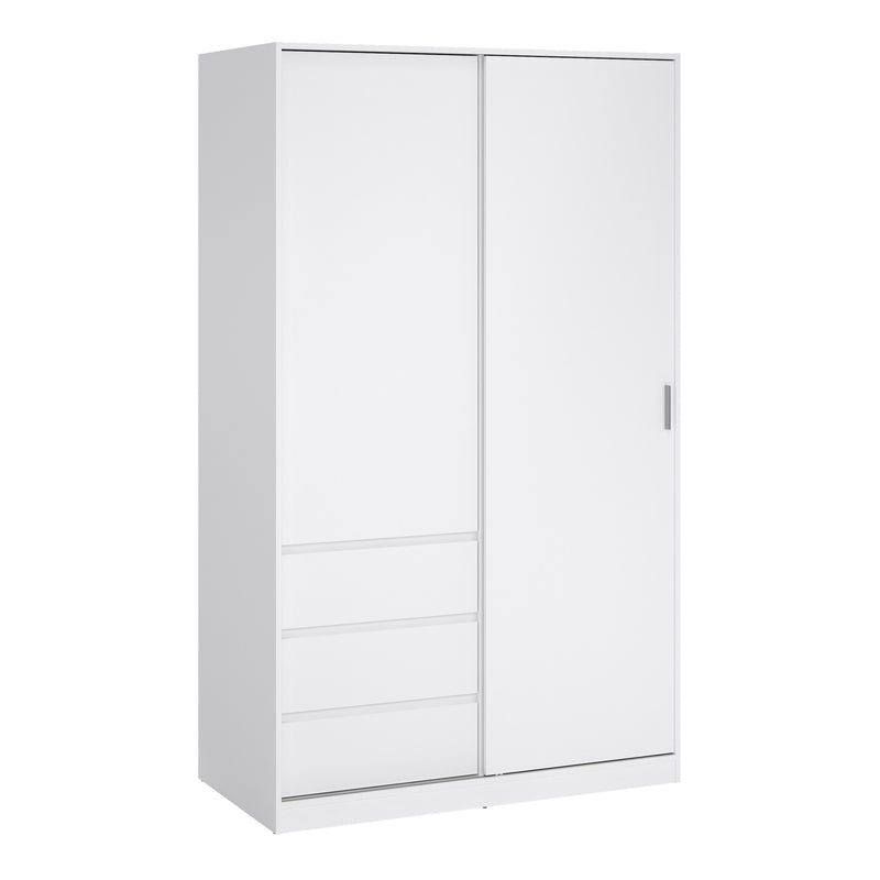 Naia Wardrobe with 1 Sliding Door 1 Door 3 Drawers in White High Gloss — front view