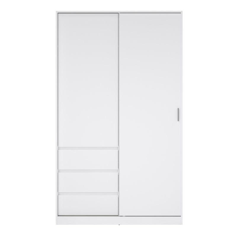 Naia Wardrobe with 1 Sliding Door 1 Door 3 Drawers in White High Gloss — side angle