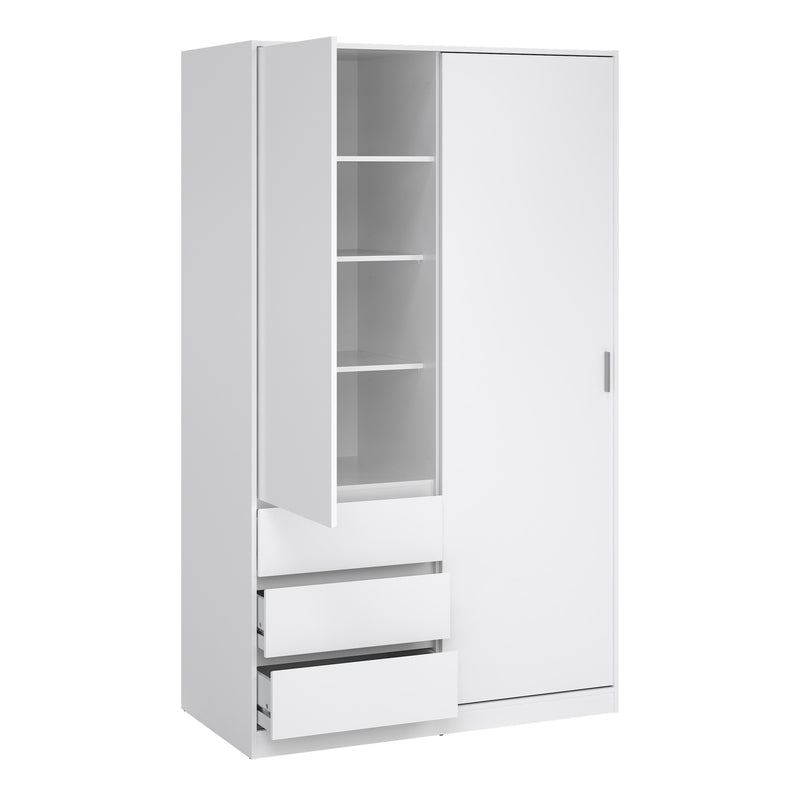 Naia Wardrobe with 1 Sliding Door 1 Door 3 Drawers in White High Gloss — alternative angle