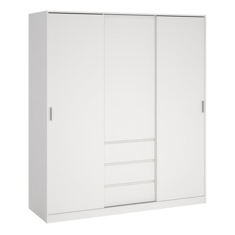 Naia Wardrobe with 2 Sliding Doors + 1 Door + 3 Drawers in White — front view