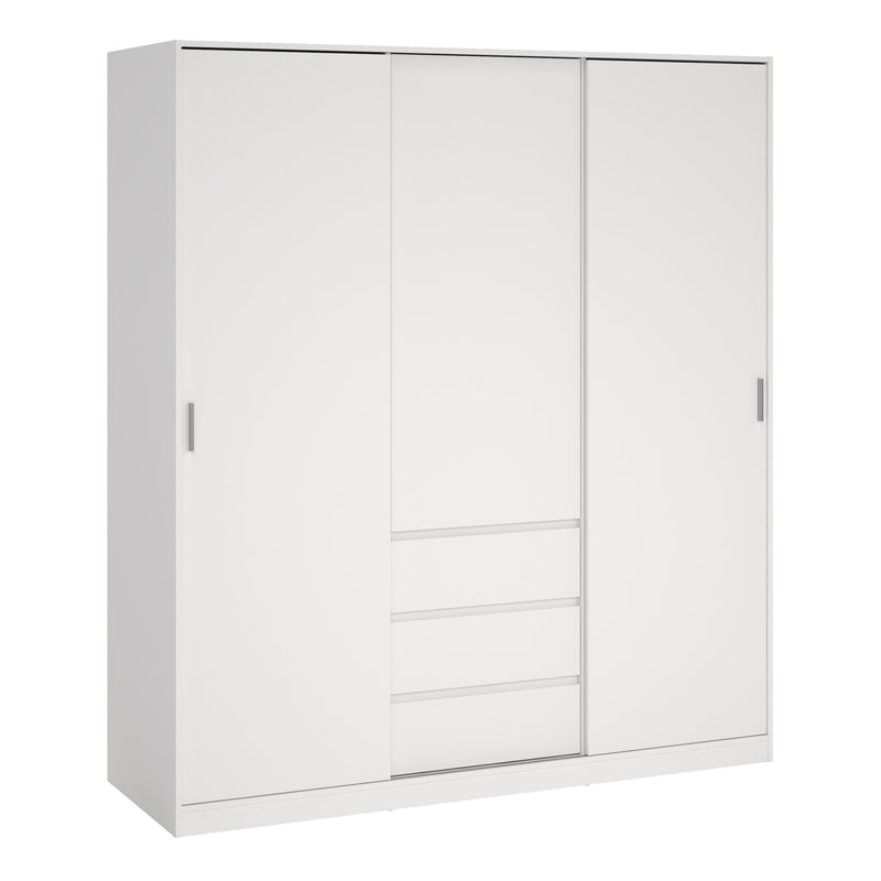 Naia Wardrobe with 2 Sliding Doors + 1 Door + 3 Drawers in White — front view