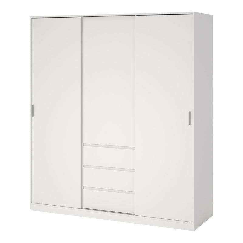 Naia Wardrobe with 2 Sliding Doors + 1 Door + 3 Drawers in White — detail view