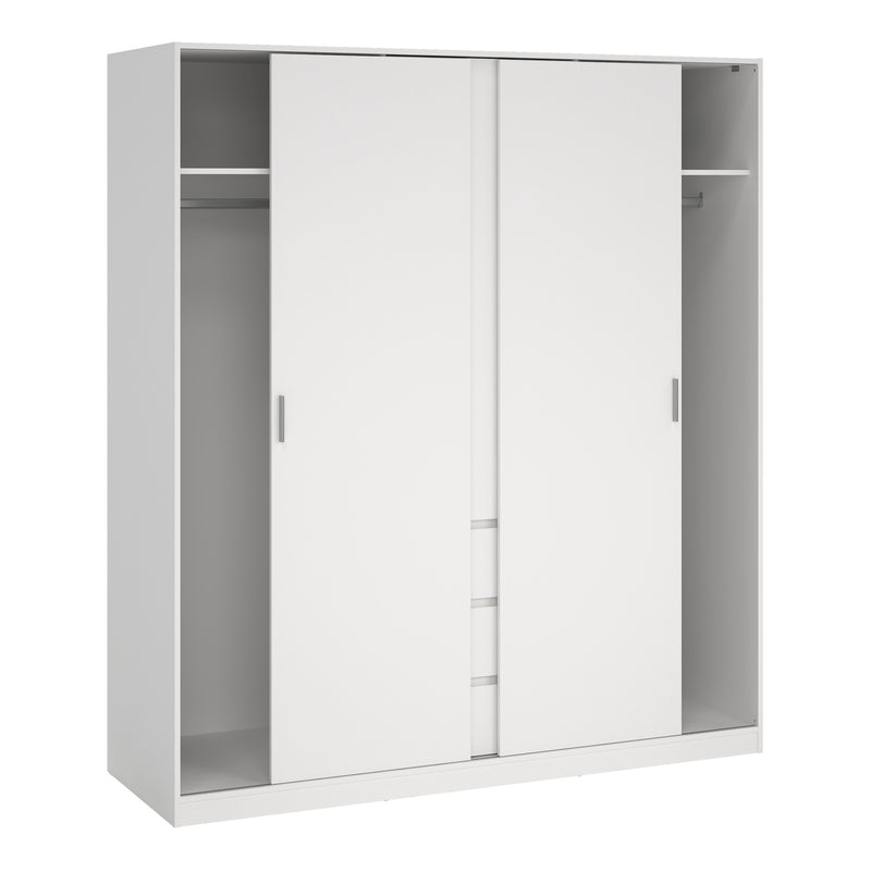 Naia Wardrobe with 2 Sliding Doors + 1 Door + 3 Drawers in White — alternative angle
