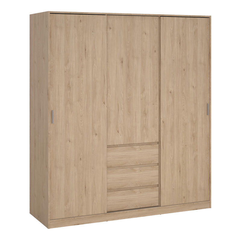 Naia Wardrobe with 2 Sliding Doors 1 Door 3 Drawers in Jackson Hickory Oak — front view