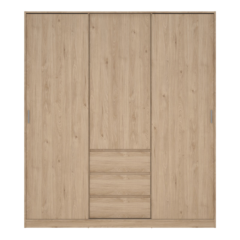 Naia Wardrobe with 2 Sliding Doors 1 Door 3 Drawers in Jackson Hickory Oak — side angle