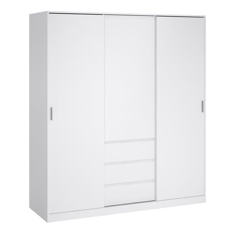 Naia Wardrobe with 2 Sliding Doors 1 Door 3 Drawers in White High Gloss — front view