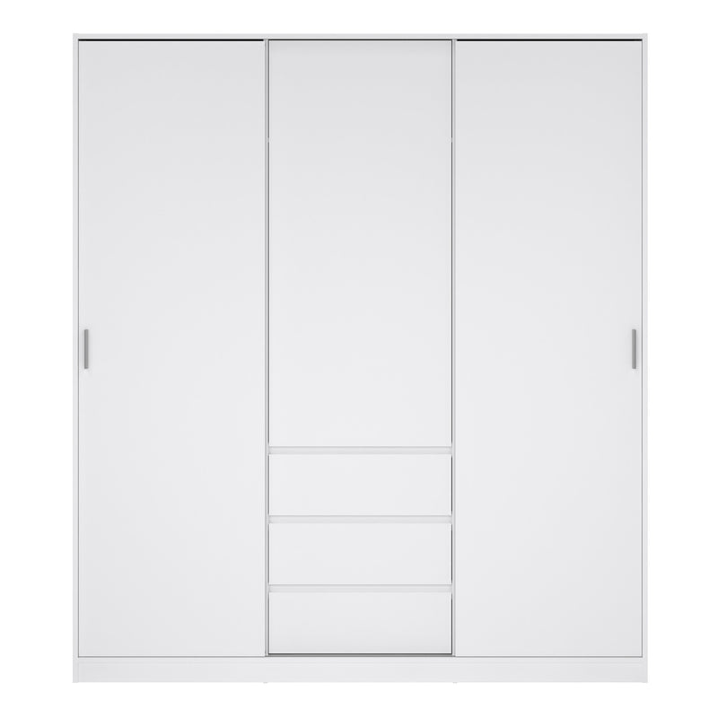 Naia Wardrobe with 2 Sliding Doors 1 Door 3 Drawers in White High Gloss — side angle