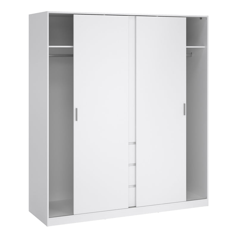 Naia Wardrobe with 2 Sliding Doors 1 Door 3 Drawers in White High Gloss — alternative angle
