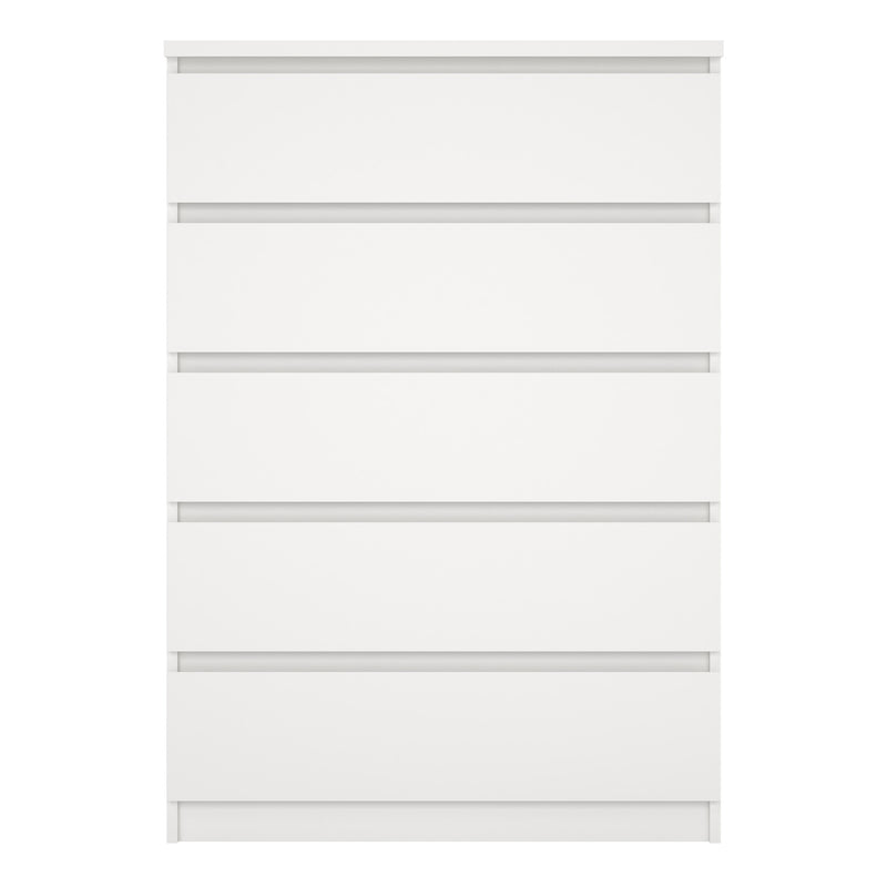 Naia Chest of 5 Drawers in White — side angle
