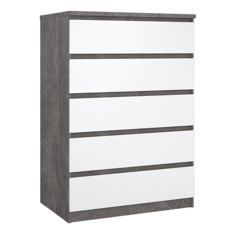 Naia Chest of 5 Drawers in Concrete and White High Gloss — front view