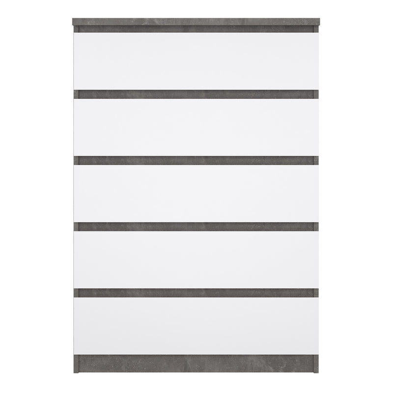 Naia Chest of 5 Drawers in Concrete and White High Gloss — side angle