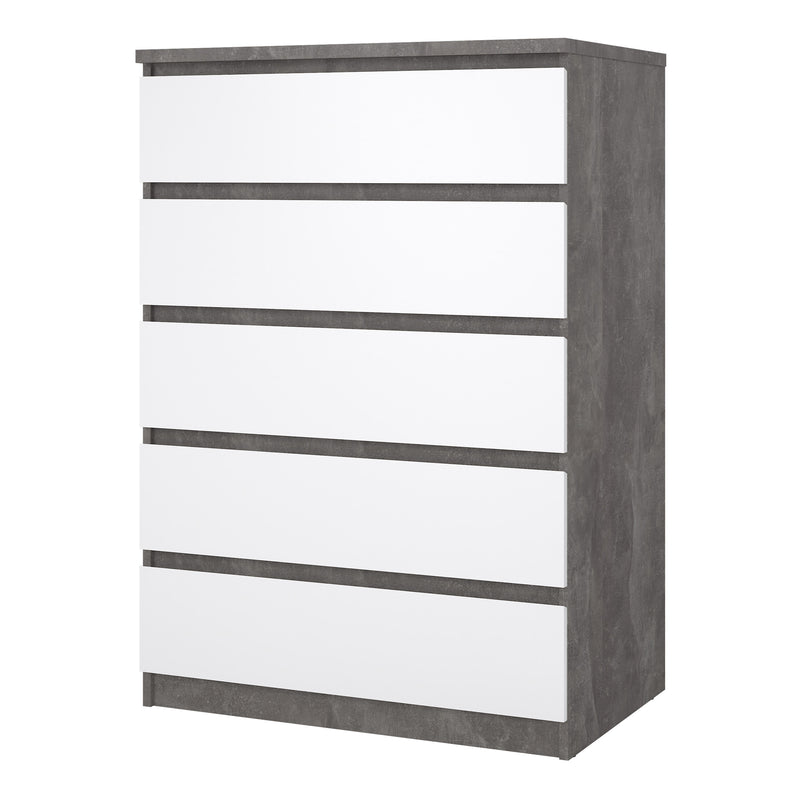 Naia Chest of 5 Drawers in Concrete and White High Gloss — detail view