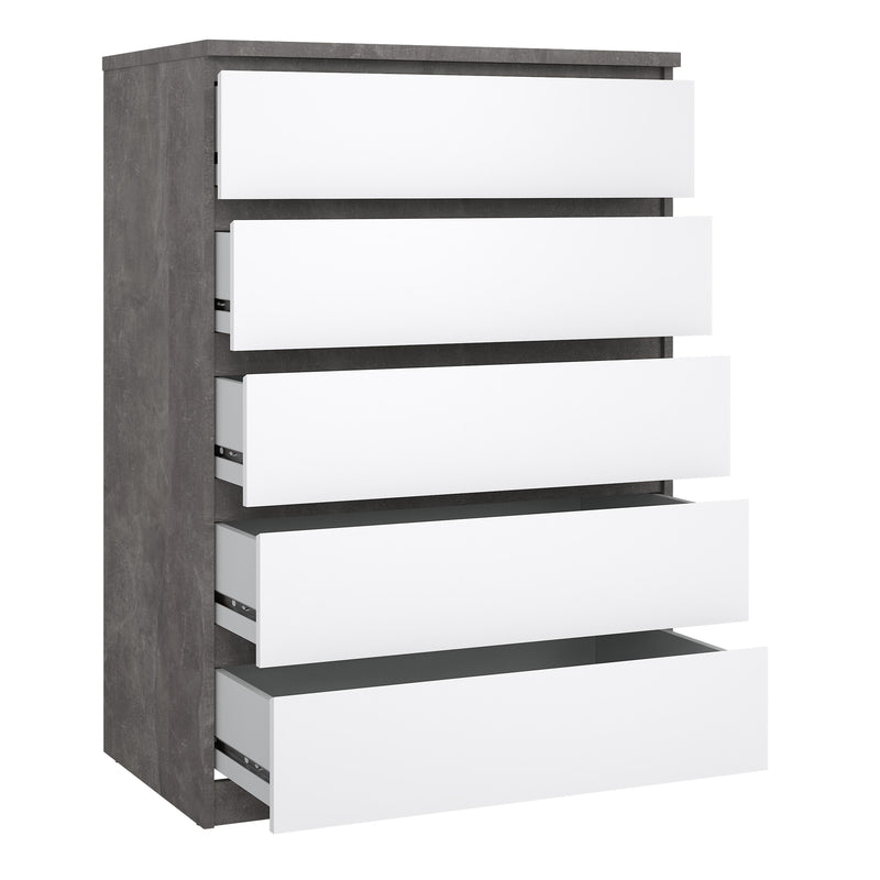 Naia Chest of 5 Drawers in Concrete and White High Gloss — alternative angle