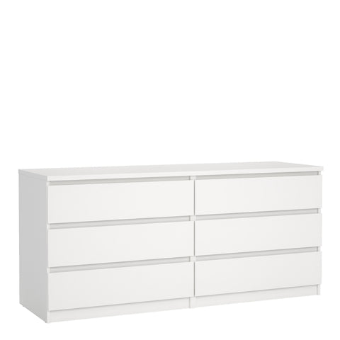 Naia Wide Chest of 6 Drawers (3+3) in White — front view
