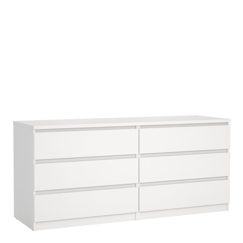 Naia Wide Chest of 6 Drawers (3+3) in White — front view