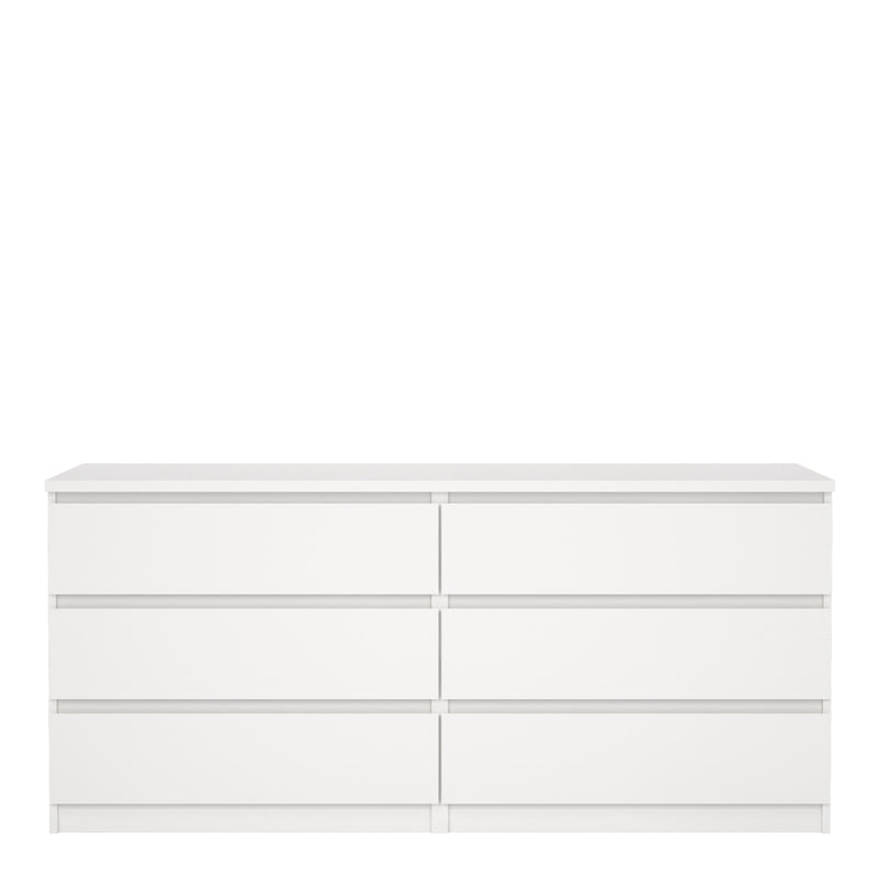 Naia Wide Chest of 6 Drawers (3+3) in White — side angle