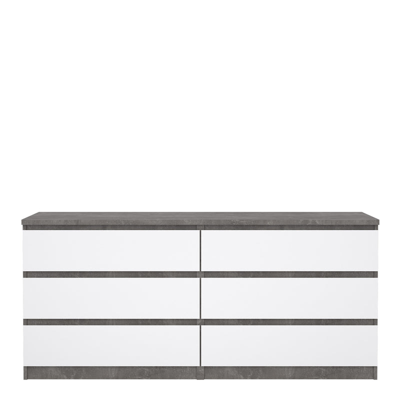 Naia Wide Chest of 6 Drawers (3+3) in Concrete and White High Gloss — side angle