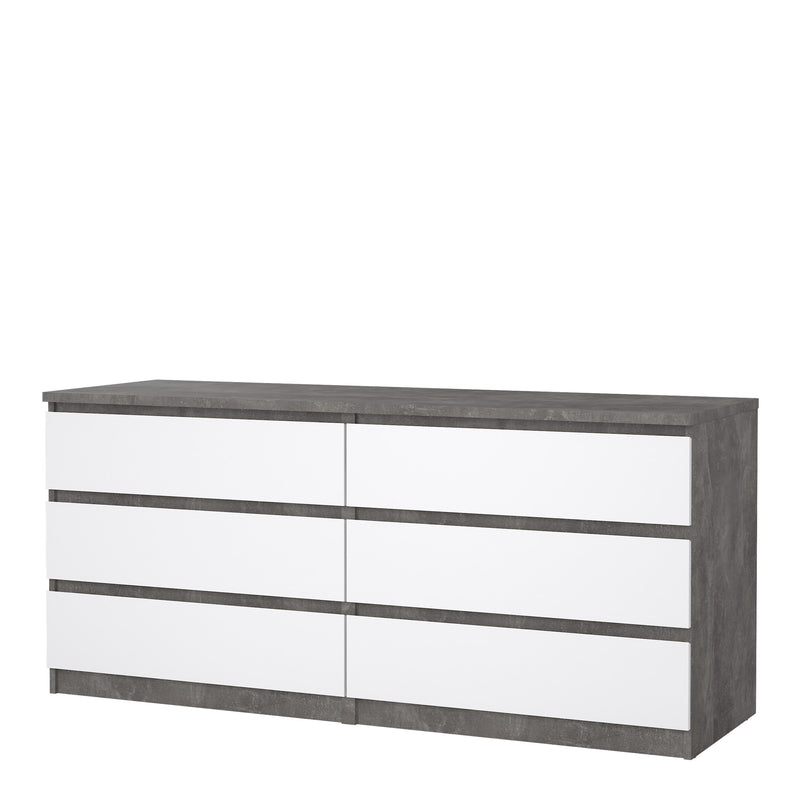 Naia Wide Chest of 6 Drawers (3+3) in Concrete and White High Gloss — detail view