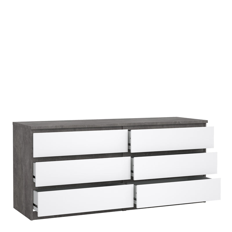 Naia Wide Chest of 6 Drawers (3+3) in Concrete and White High Gloss — alternative angle