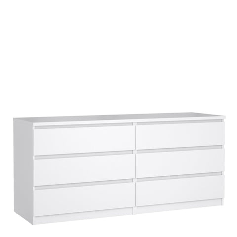 Naia Wide Chest of 6 Drawers (3+3) in White High Gloss — front view