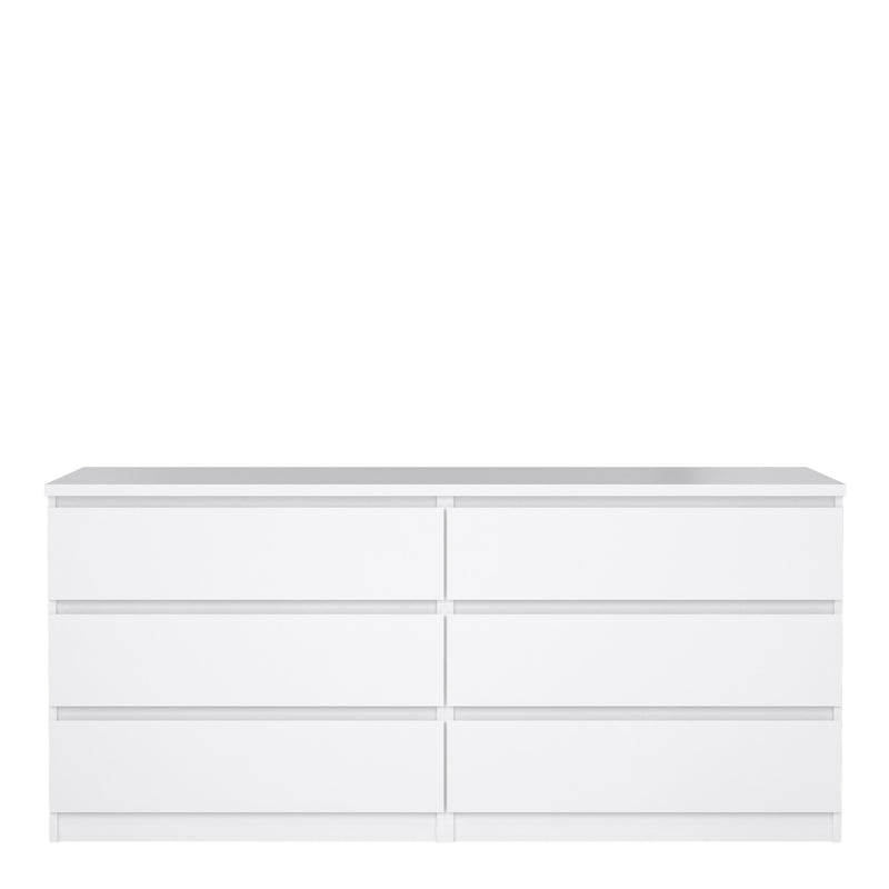Naia Wide Chest of 6 Drawers (3+3) in White High Gloss — side angle