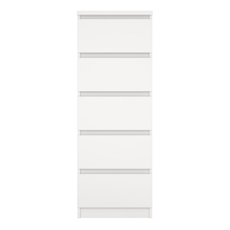 Naia Narrow Chest of 5 Drawers in White — side angle