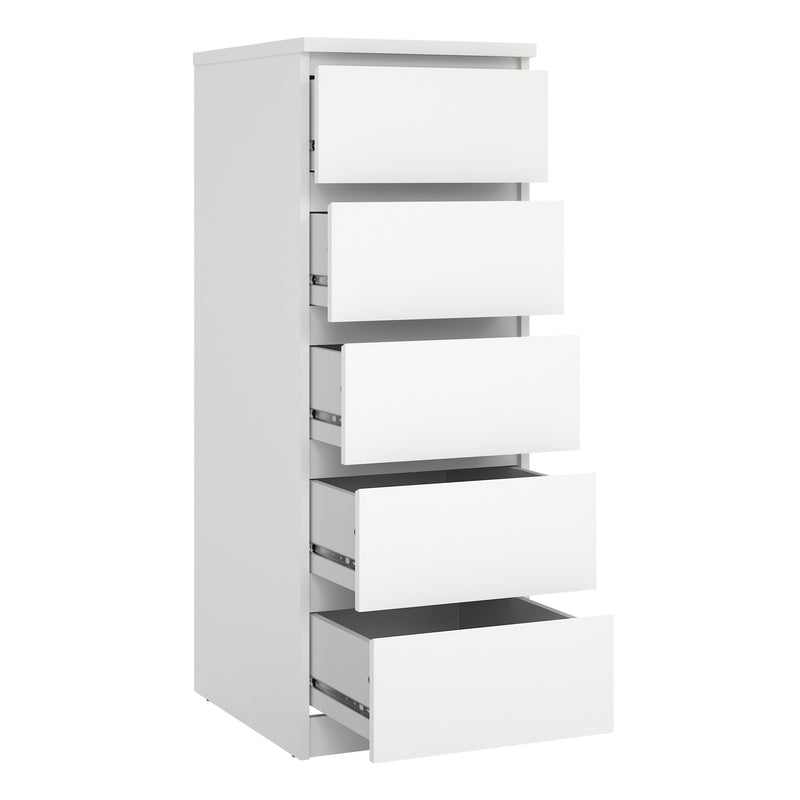 Naia Narrow Chest of 5 Drawers in White — alternative angle
