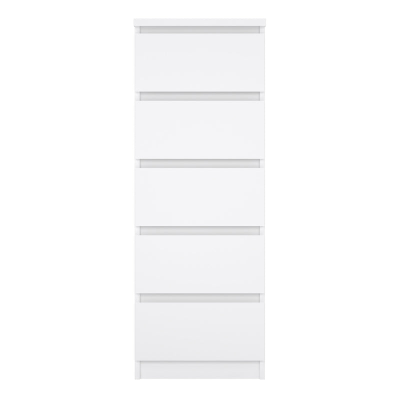 Naia Narrow Chest of 5 Drawers in White High Gloss — side angle