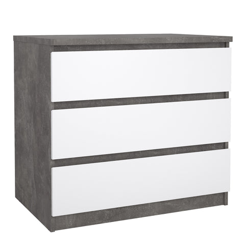 Naia Chest of 3 Drawers in Concrete and White High Gloss — front view