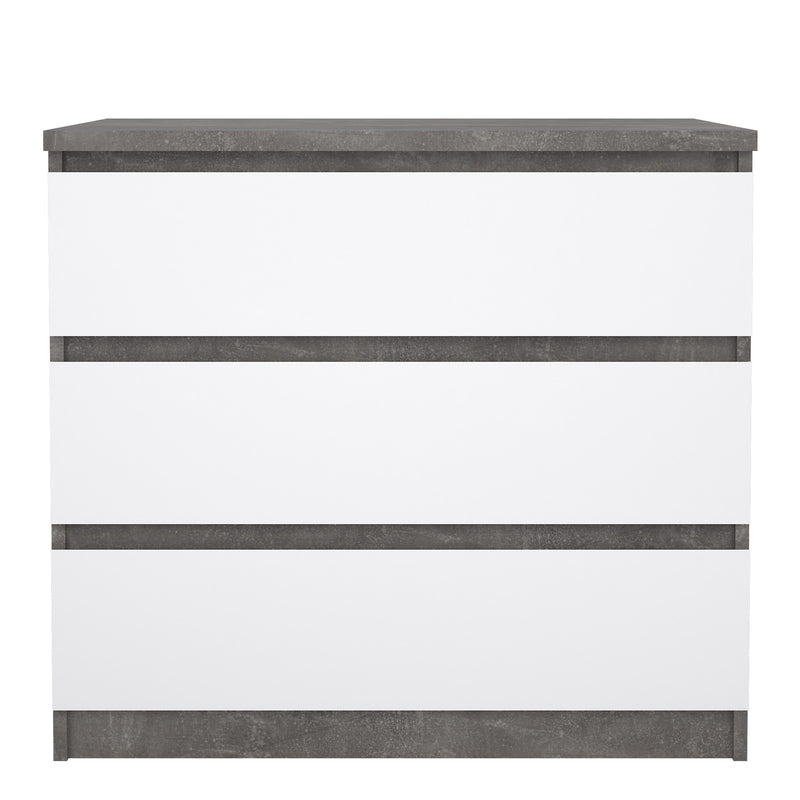 Naia Chest of 3 Drawers in Concrete and White High Gloss — side angle