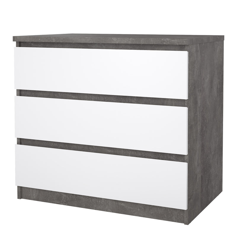 Naia Chest of 3 Drawers in Concrete and White High Gloss — detail view