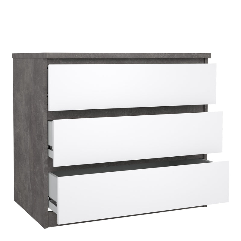 Naia Chest of 3 Drawers in Concrete and White High Gloss — alternative angle