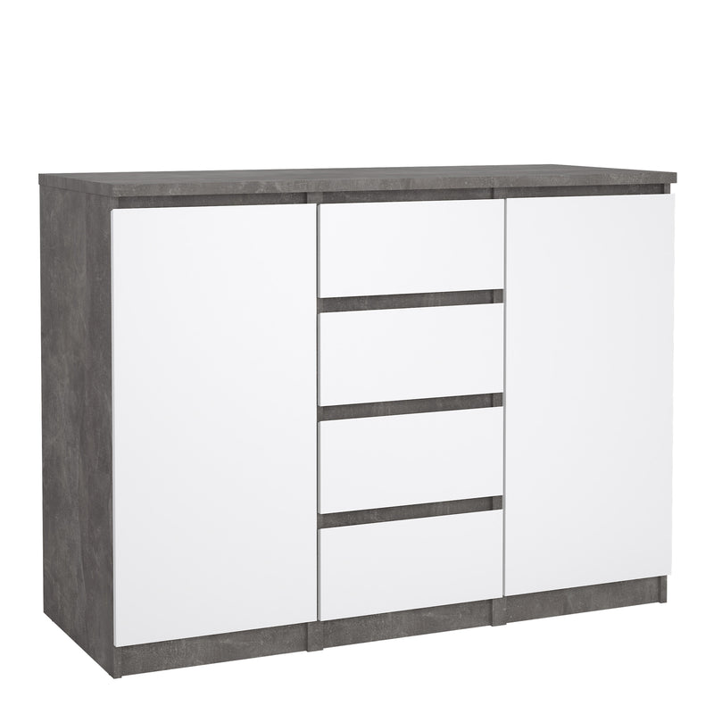 Naia Sideboard 4 Drawers 2 Doors in Concrete and White High Gloss — front view